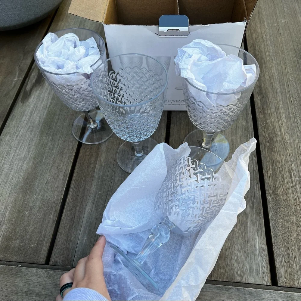 Williams Sonoma Basketweave Outdoor Shatterproof Plastic Goblets Set of Four
